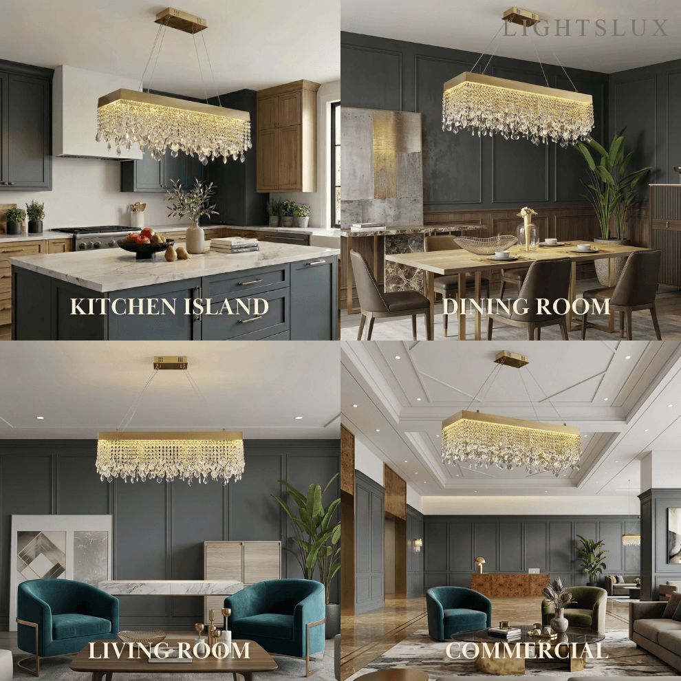Art Deco Crystal Fringe Chandelier -- Gold Finish for Dining Room - Flindria