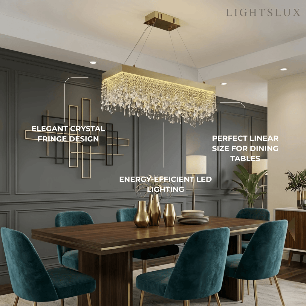 Art Deco Crystal Fringe Chandelier -- Gold Finish for Dining Room - Flindria
