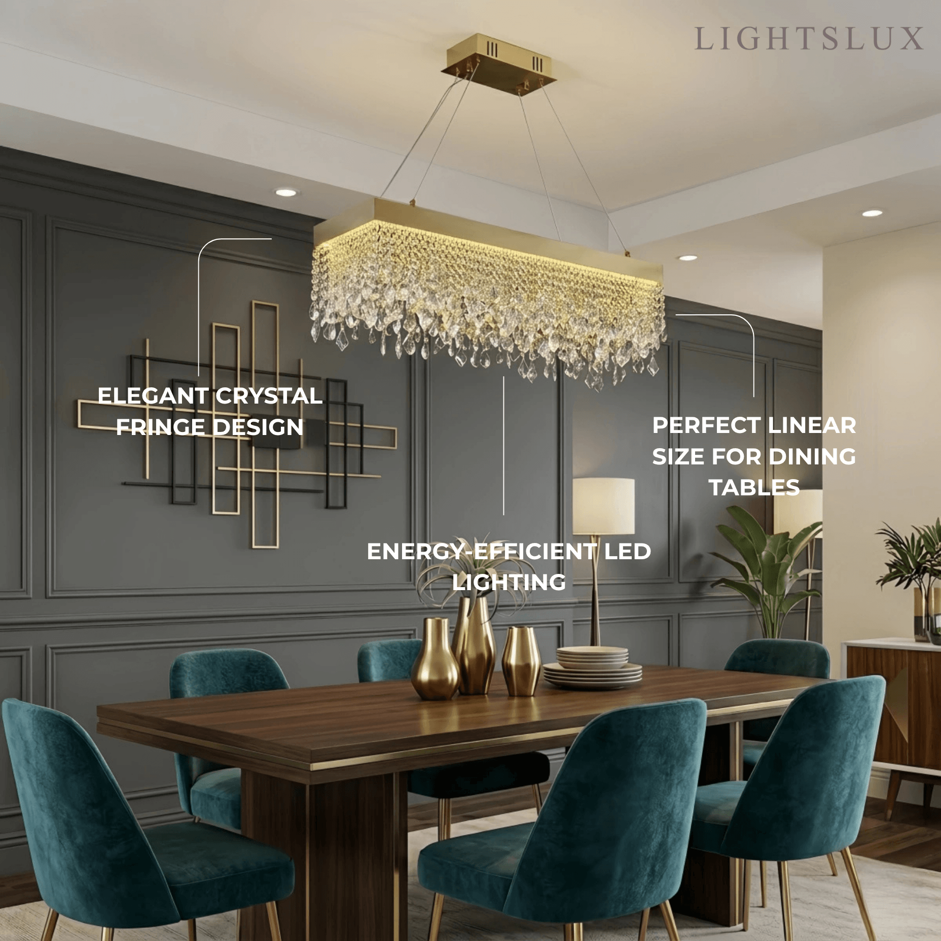 Art Deco Crystal Fringe Chandelier -- Gold Finish for Dining Room - Flindria