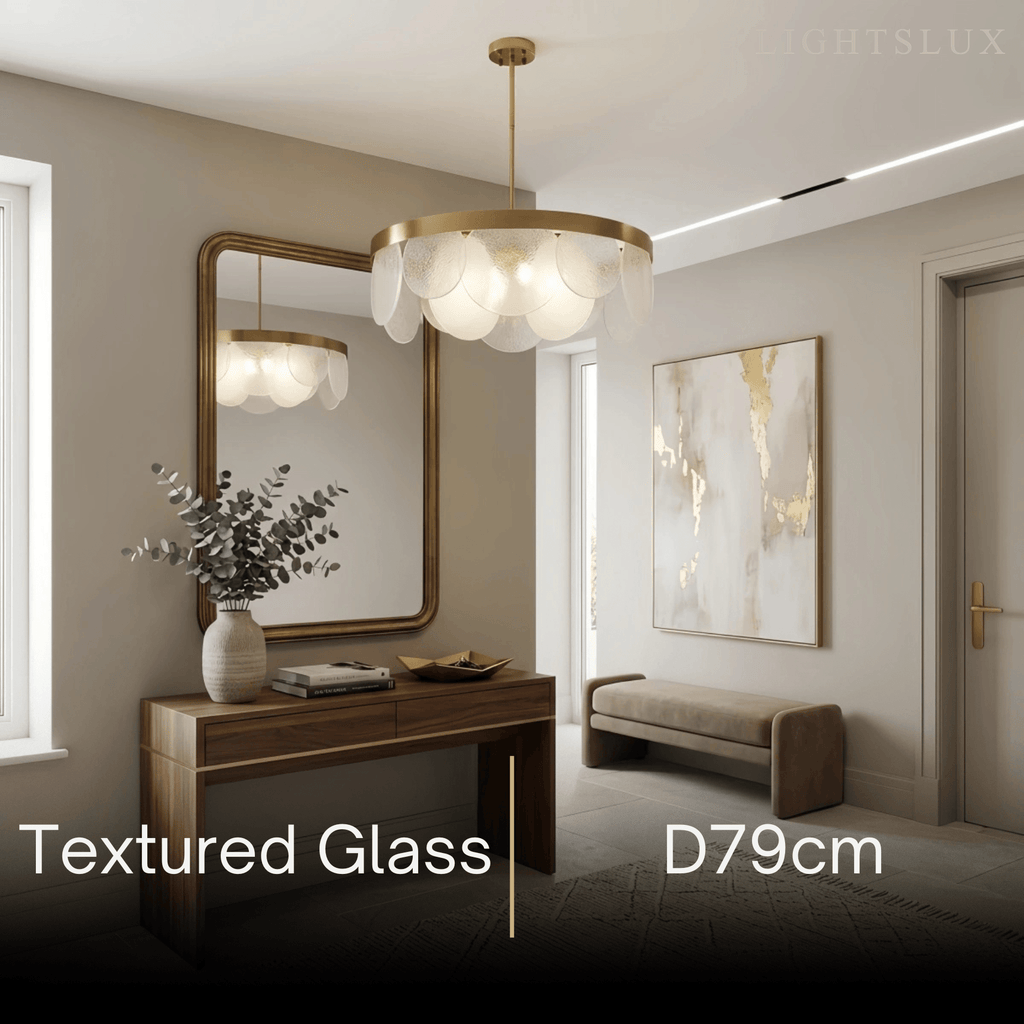 Candelabro moderno de vidrio – Vidrio texturizado y con semillas blanco para comedor - Flindria