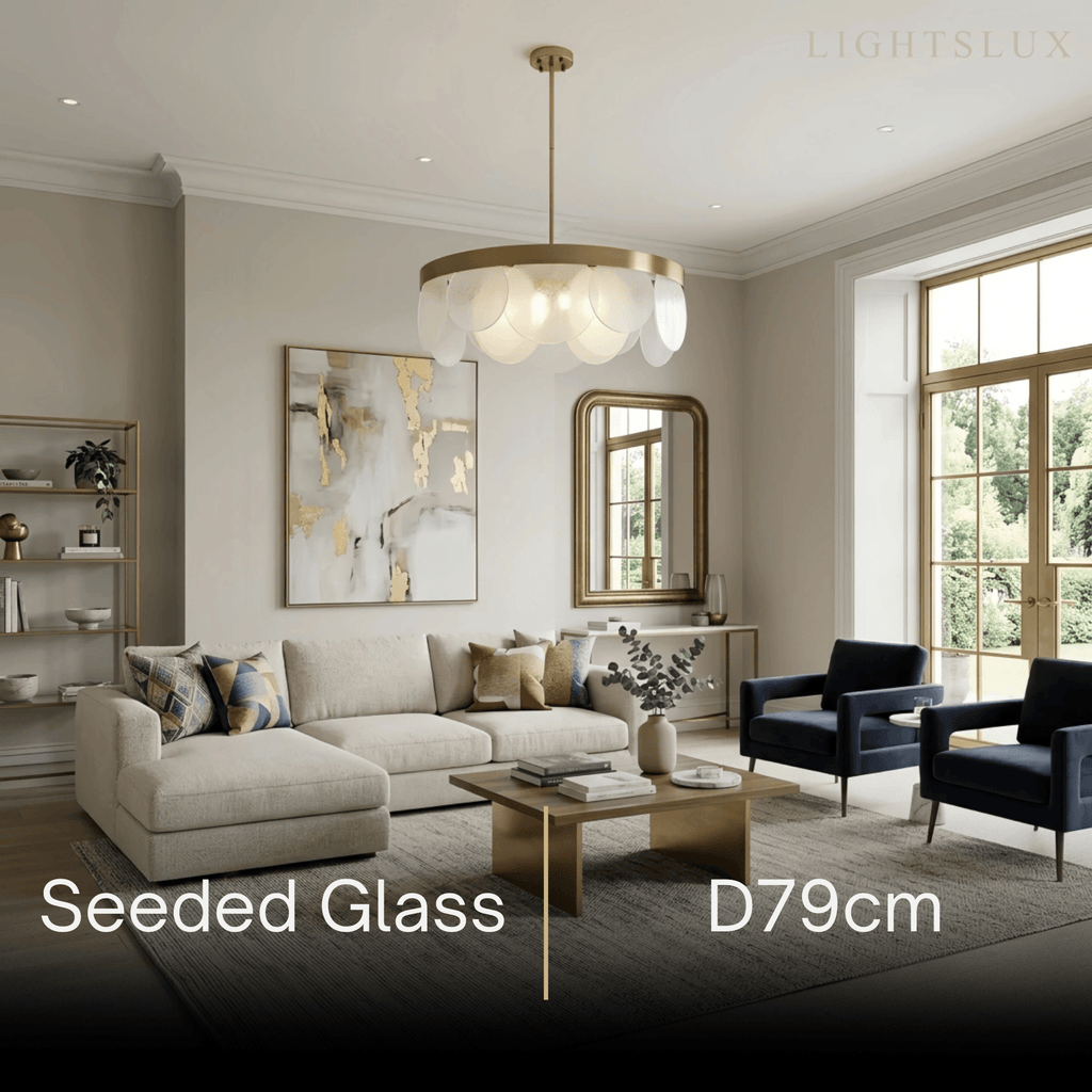 Candelabro moderno de vidrio – Vidrio texturizado y con semillas blanco para comedor - Flindria