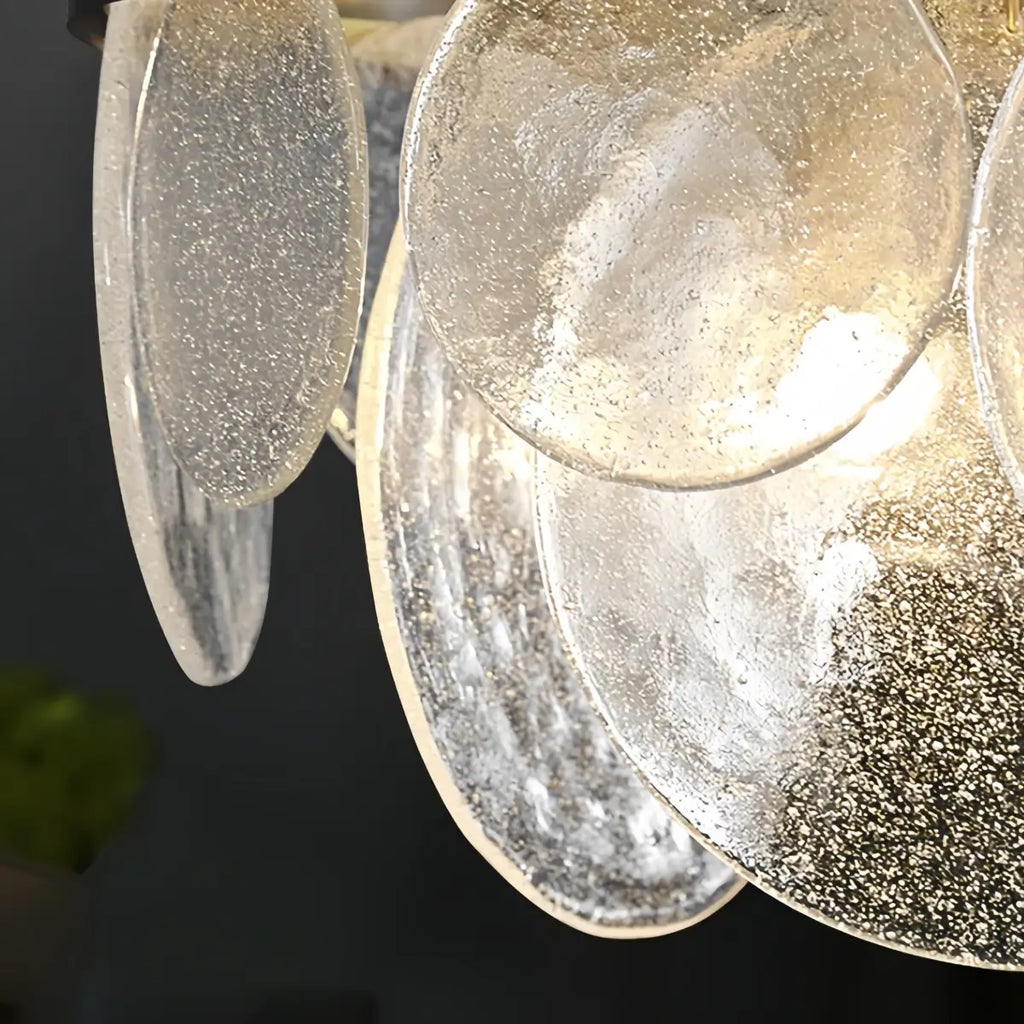 Candelabro moderno de vidrio – Vidrio texturizado y con semillas blanco para comedor - Flindria
