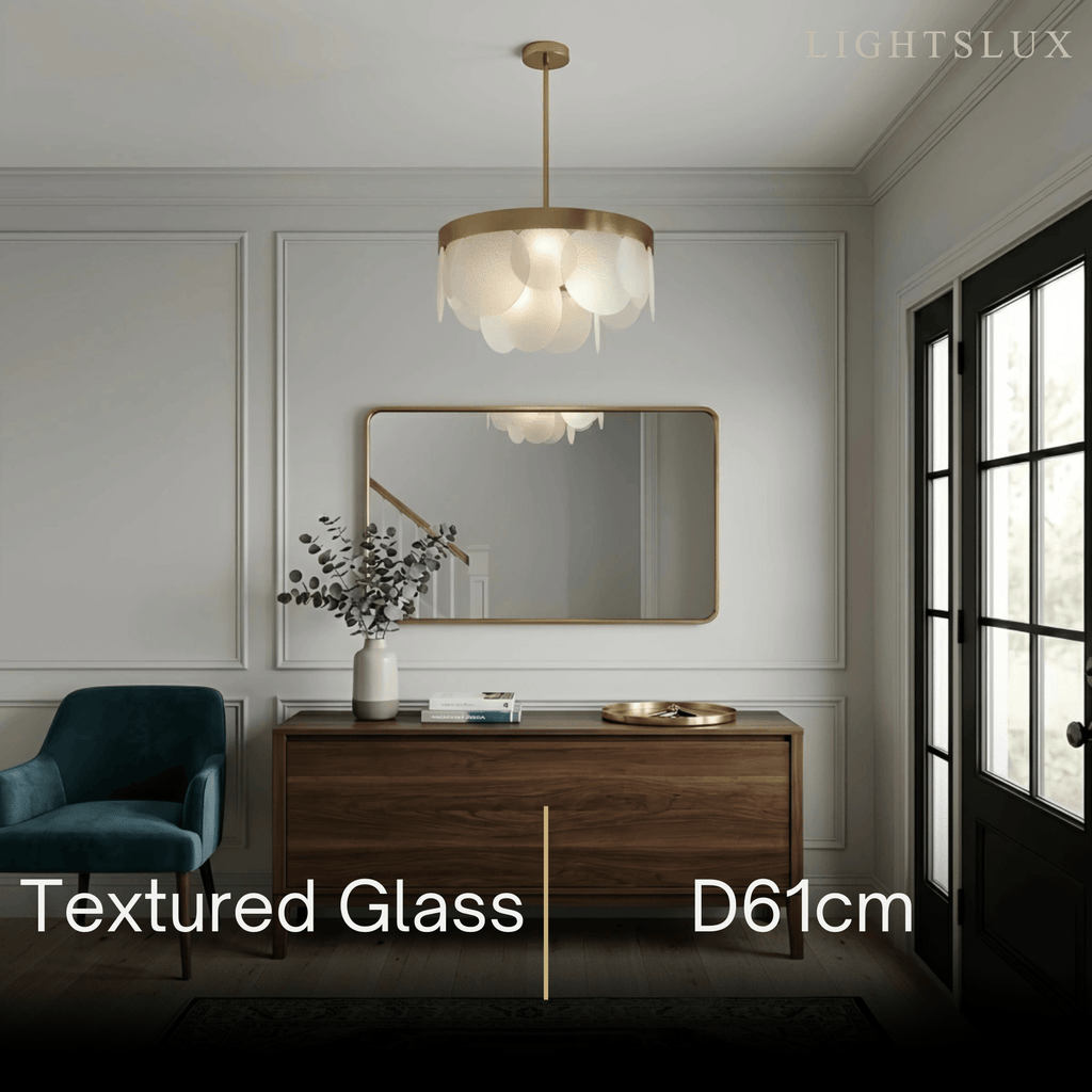 Candelabro moderno de vidrio – Vidrio texturizado y con semillas blanco para comedor - Flindria