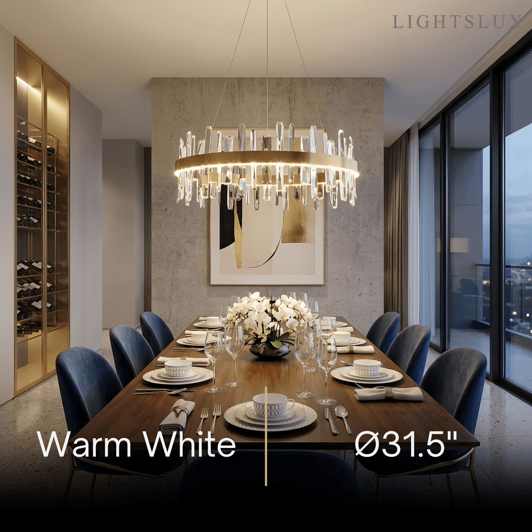 Lujoso candelabro redondo de cristal – Acabado dorado para sala de estar/comedor - Flindria