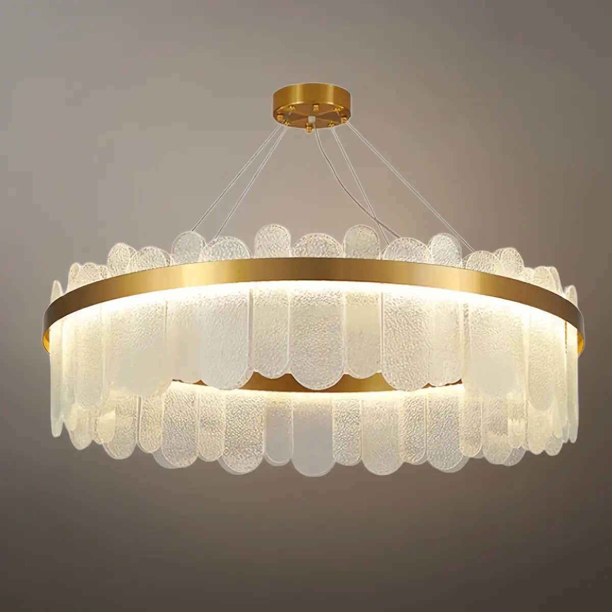 Lámpara de araña circular de vidrio elegante -- Dorada con gris ahumado / claro para sala de estar y dormitorio - Flindria