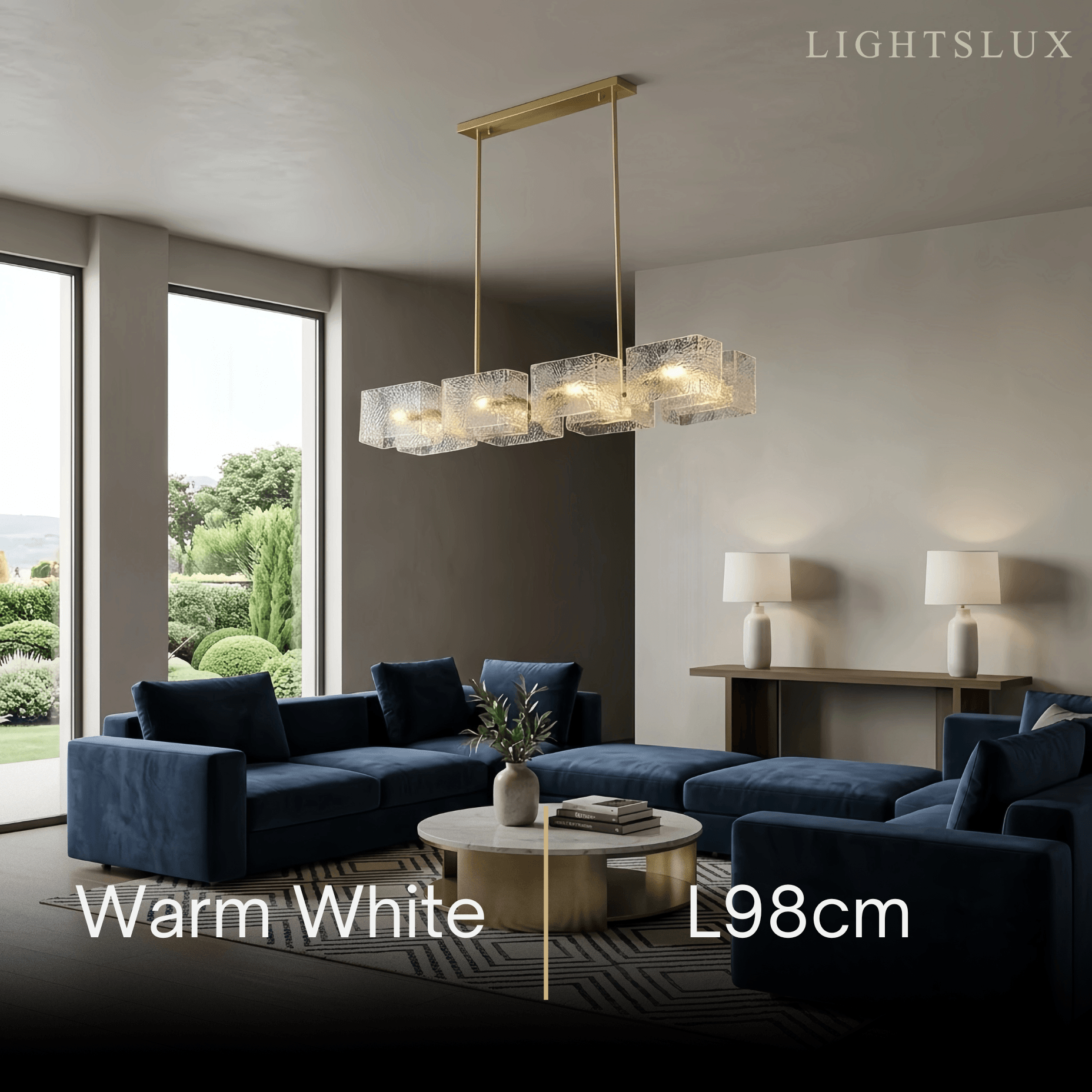 Lámpara de araña recta elegante -- Dorada con vidrio claro con efecto ondulado para comedor y cocina - Flindria