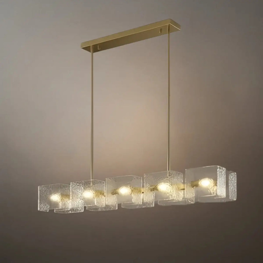 Lámpara de araña recta elegante -- Dorada con vidrio claro con efecto ondulado para comedor y cocina - Flindria