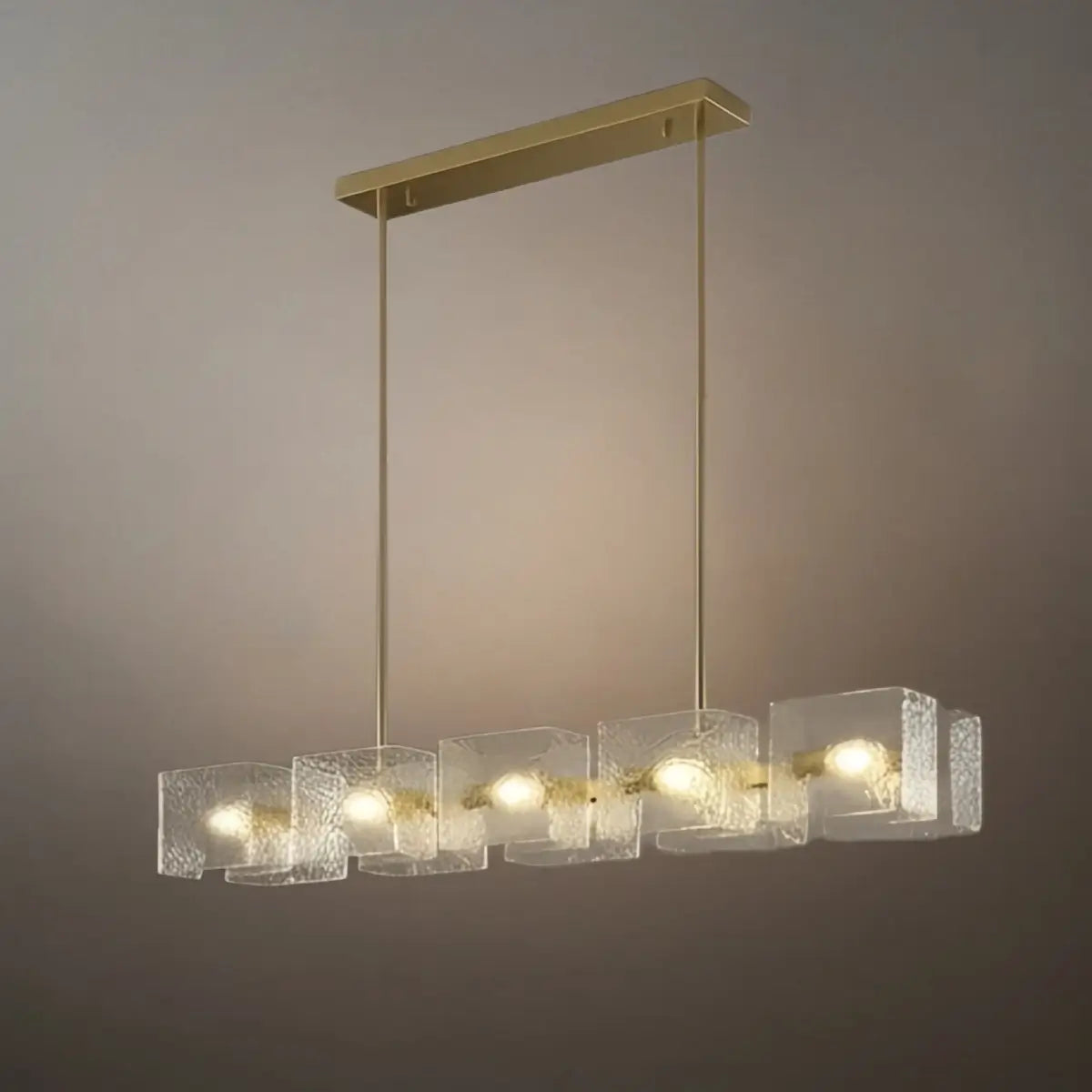 Lámpara de araña recta elegante -- Dorada con vidrio claro con efecto ondulado para comedor y cocina - Flindria