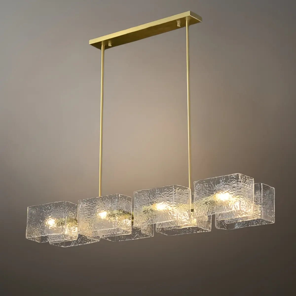 Lámpara de araña recta elegante -- Dorada con vidrio claro con efecto ondulado para comedor y cocina - Flindria