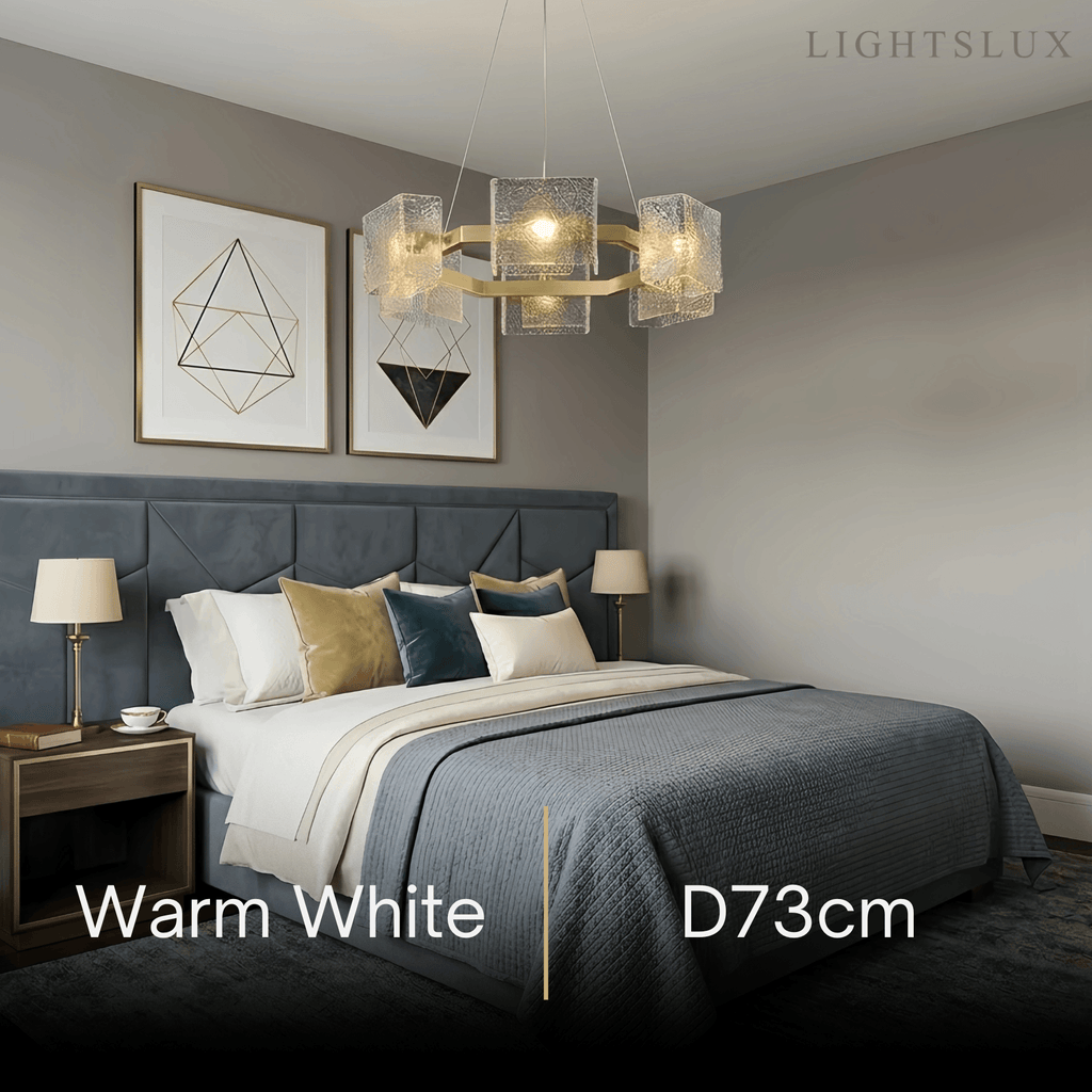 Lámpara de araña geométrica elegante -- Vidrio con efecto ondulado de latón para sala de estar - Flindria