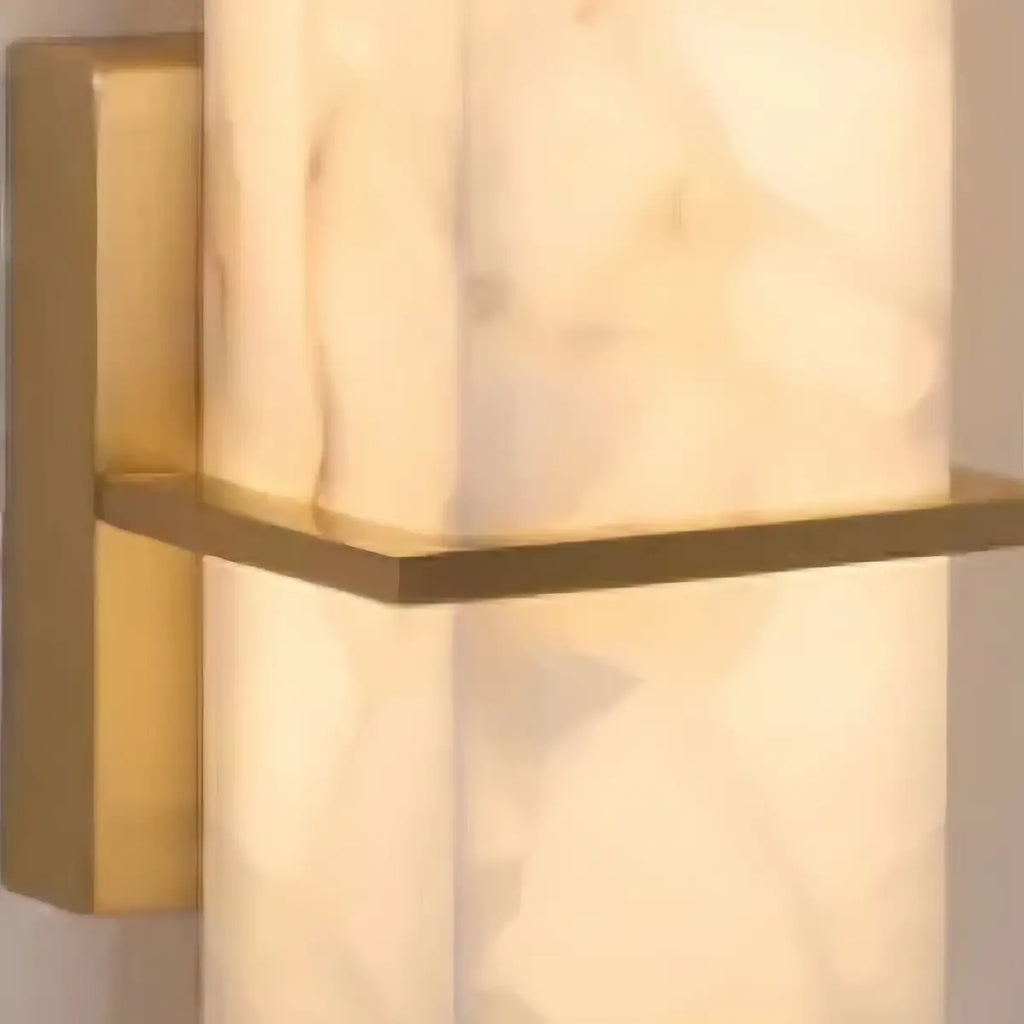Minimalist Cuboid Wall Lamp -- White Alabaster & Metal for Bedroom Living Room - Flindria