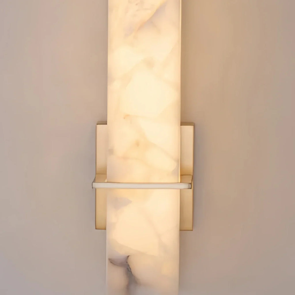 Minimalist Cuboid Wall Lamp -- White Alabaster & Metal for Bedroom Living Room - Flindria