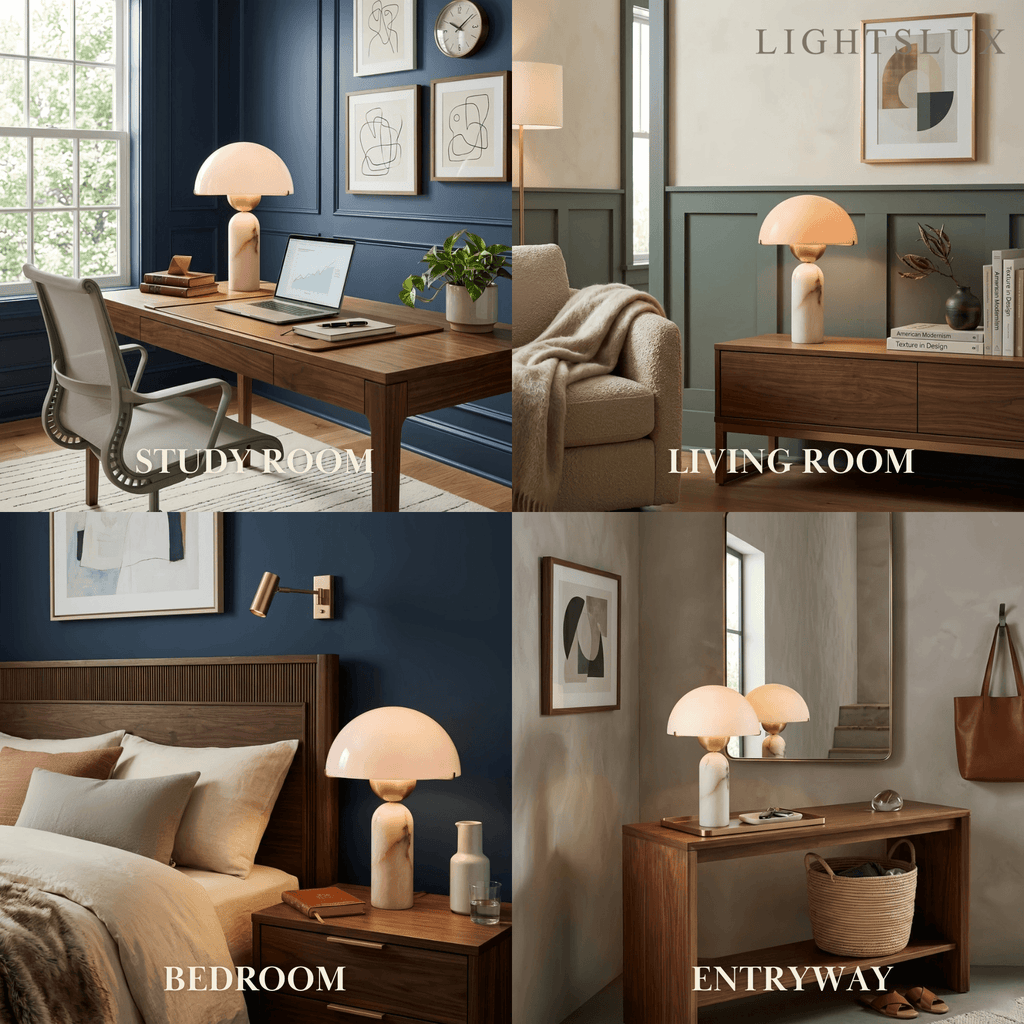 Minimalist Alabaster Table Lamp – Metal & Glass with Gold Finish for Indoor - Flindria