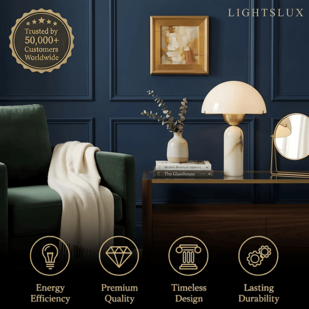 Minimalist Alabaster Table Lamp – Metal & Glass with Gold Finish for Indoor - Flindria