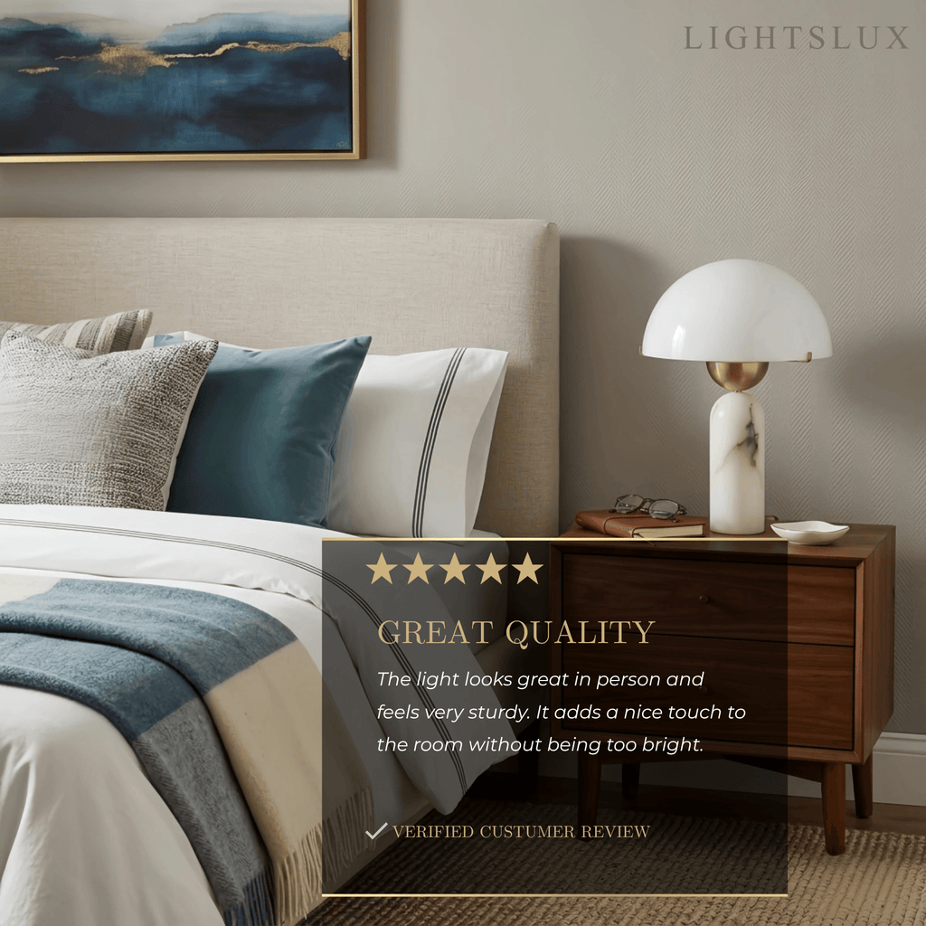 Minimalist Alabaster Table Lamp – Metal & Glass with Gold Finish for Indoor - Flindria