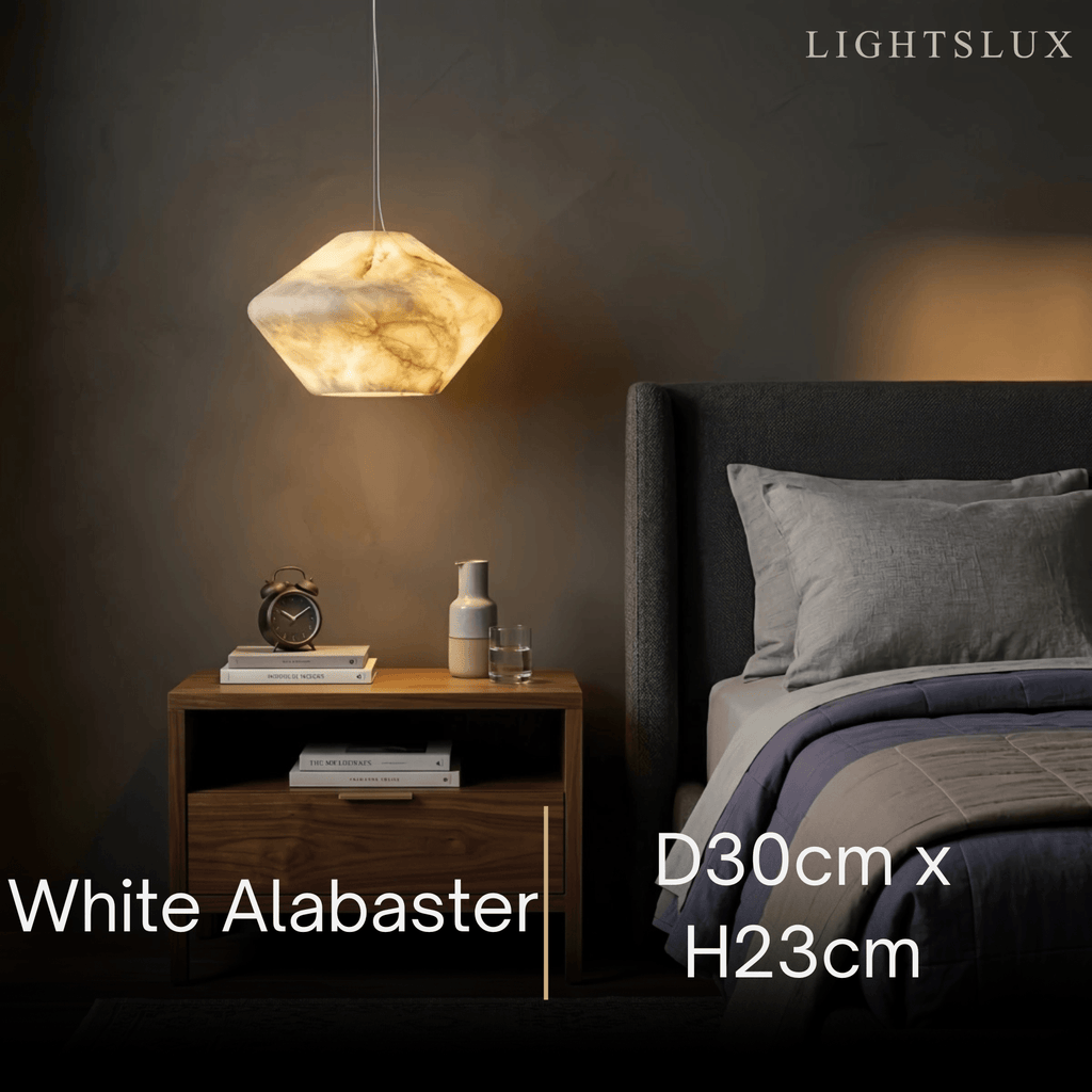 Modern Alabaster Pendant Light -- White / Faux Alabaster for Living Room - Flindria