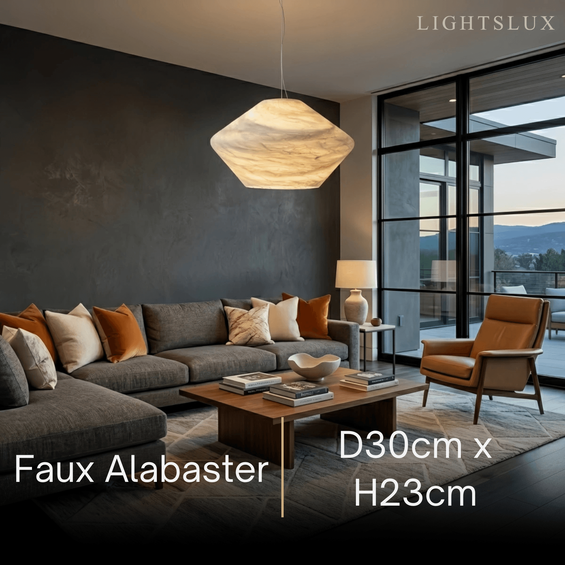 Modern Alabaster Pendant Light -- White / Faux Alabaster for Living Room - Flindria