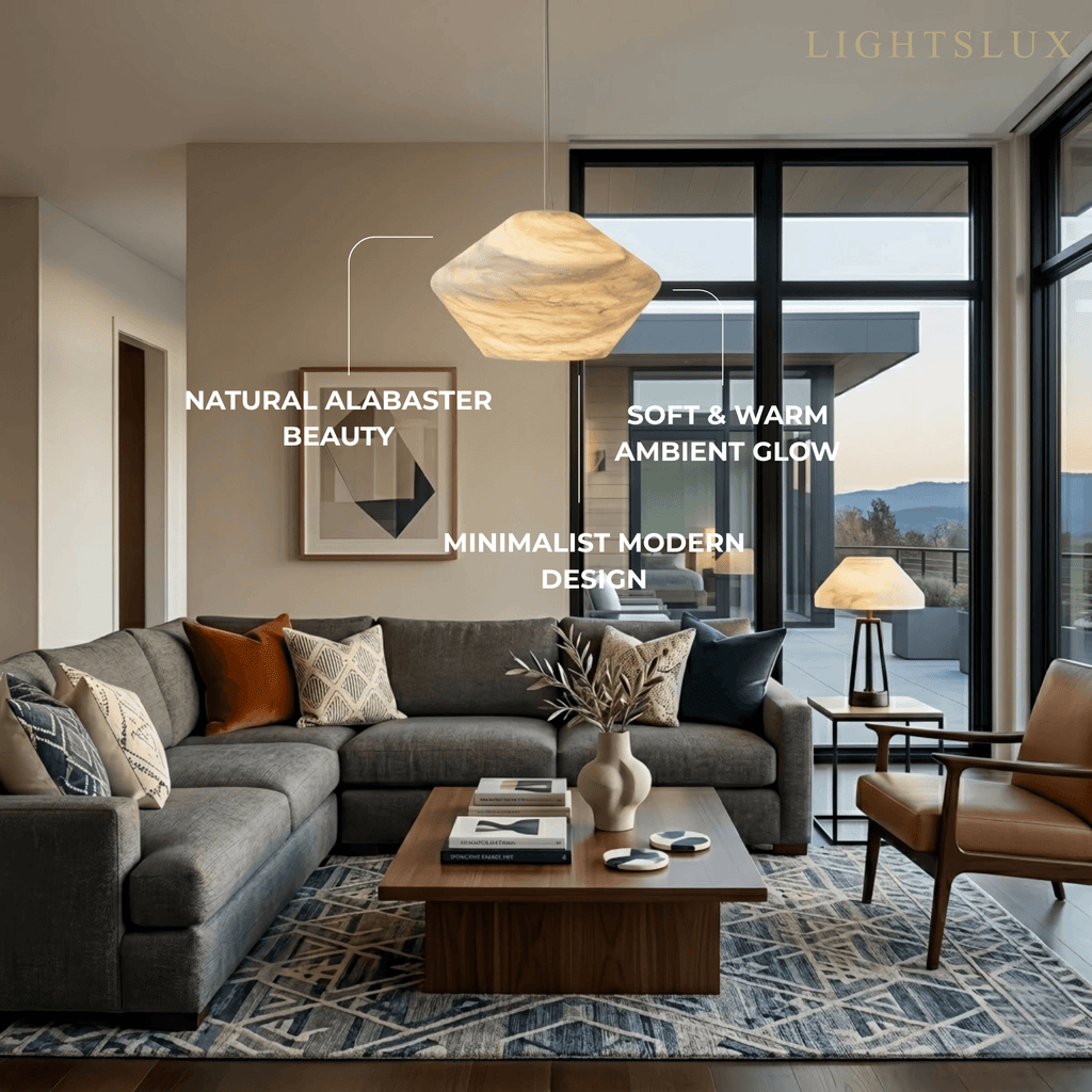 Modern Alabaster Pendant Light -- White / Faux Alabaster for Living Room - Flindria