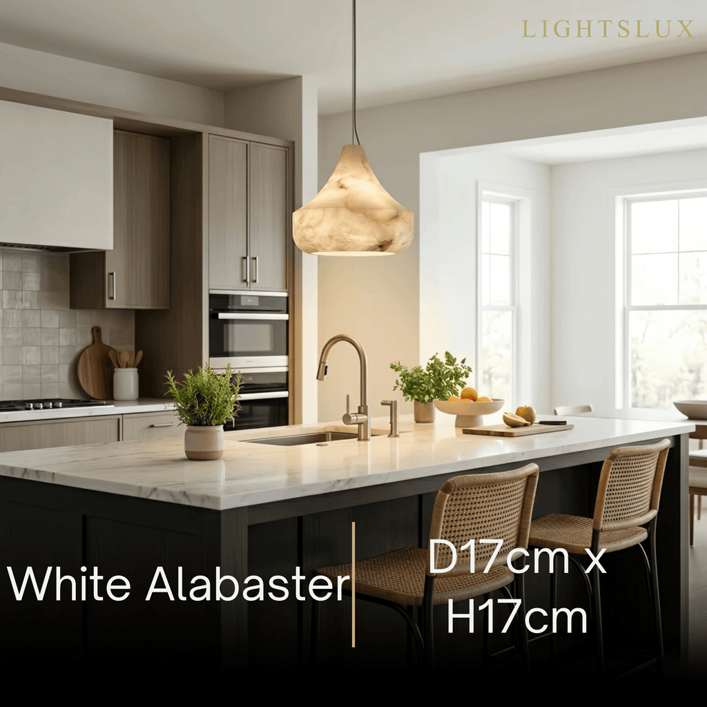 Modern Alabaster Pendant Light -- White / Faux Alabaster for Living Room - Flindria