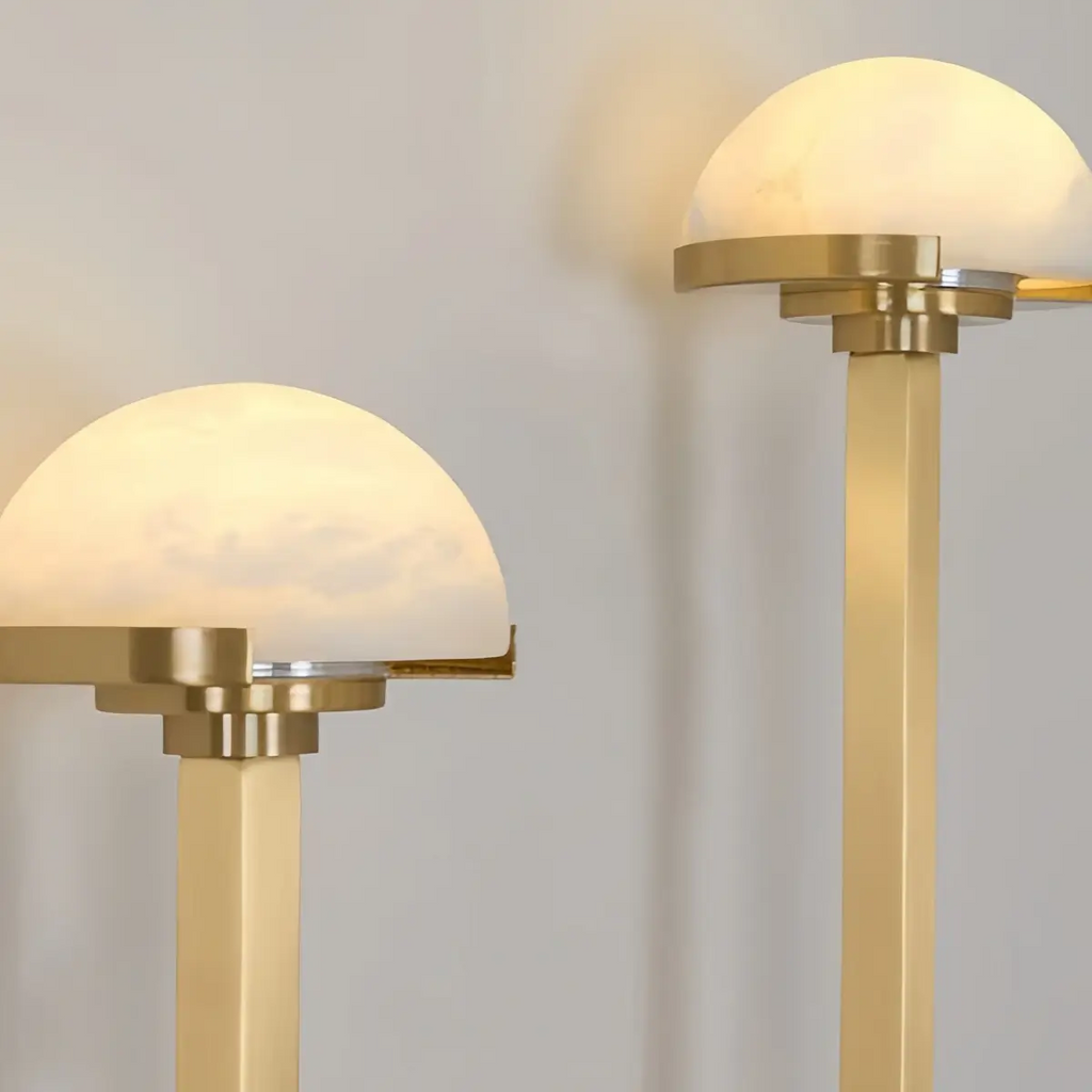 Modern Double Wall Light -- Brass & Alabaster for Indoor Wall - Flindria