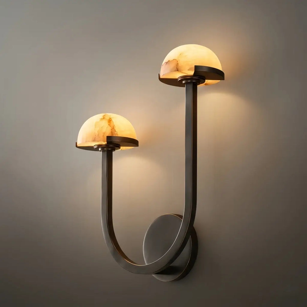 Modern Double Wall Light -- Brass & Alabaster for Indoor Wall - Flindria