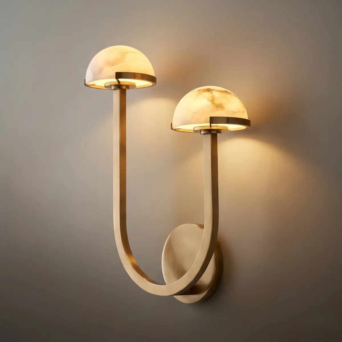 Modern Double Wall Light -- Brass & Alabaster for Indoor Wall - Flindria