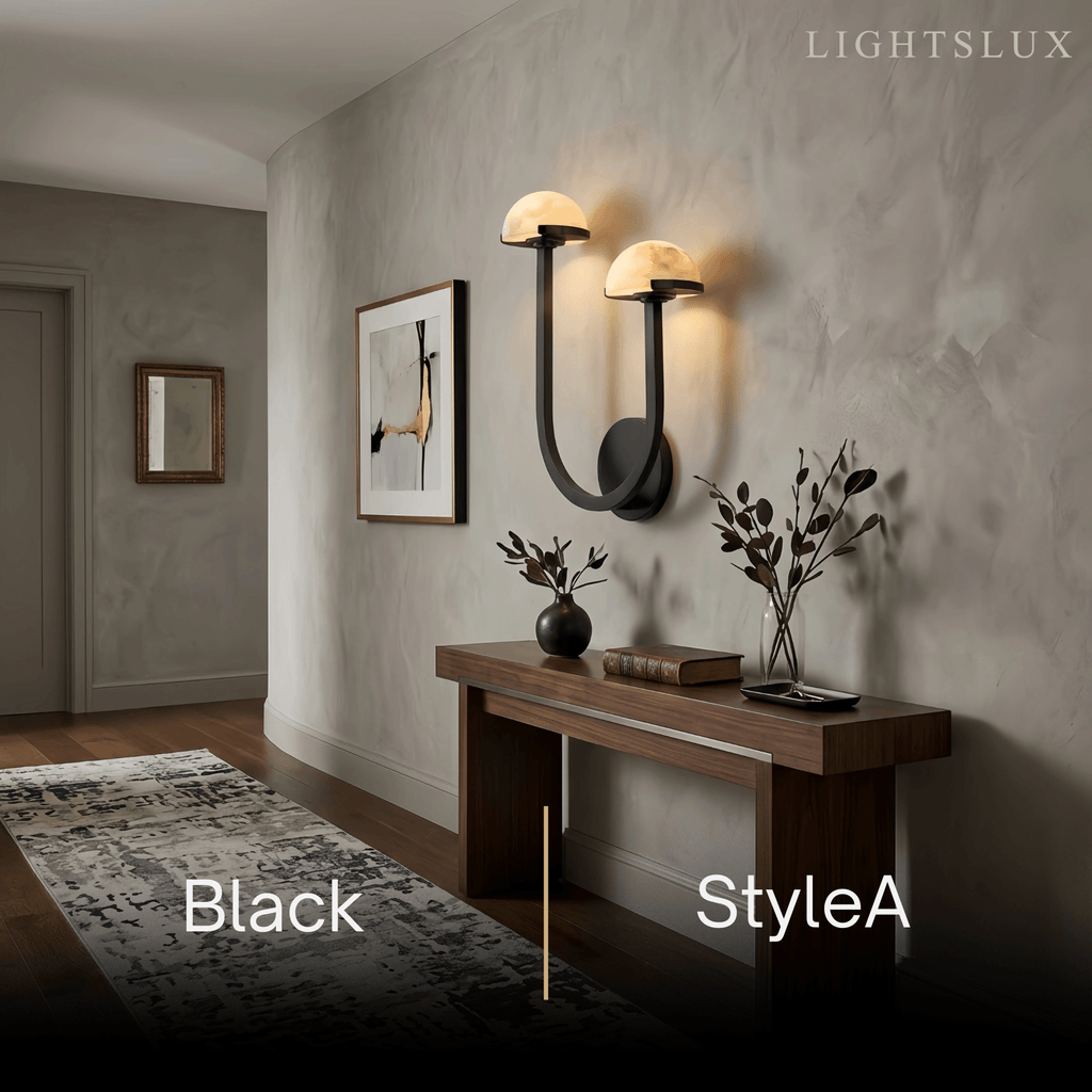 Modern Double Wall Light -- Brass & Alabaster for Indoor Wall - Flindria