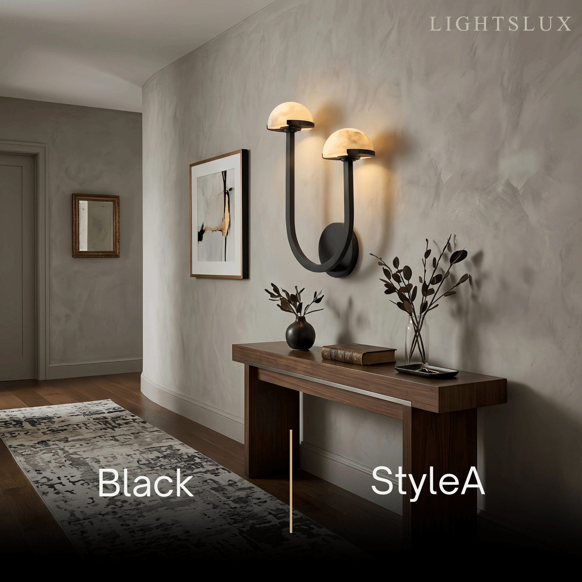 Modern Double Wall Light -- Brass & Alabaster for Indoor Wall - Flindria