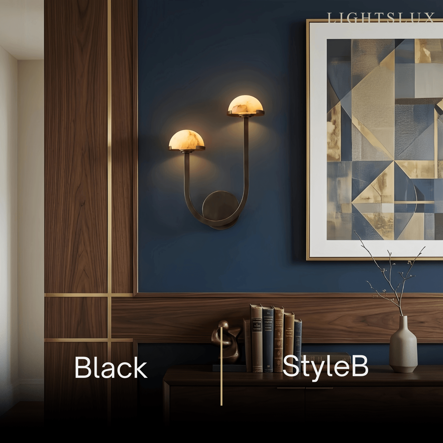 Modern Double Wall Light -- Brass & Alabaster for Indoor Wall - Flindria