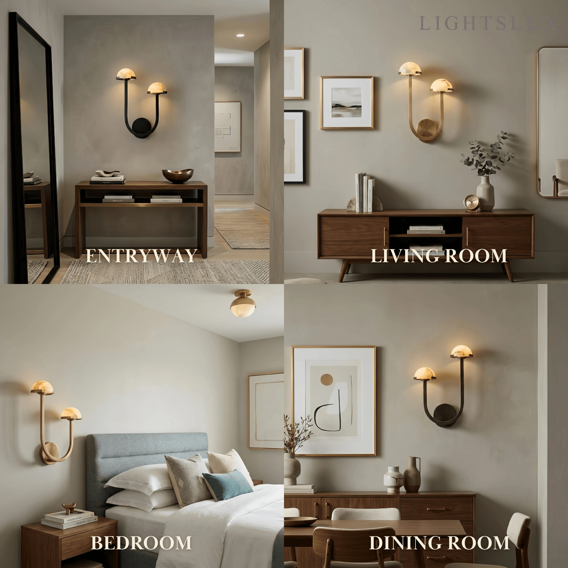 Modern Double Wall Light -- Brass & Alabaster for Indoor Wall - Flindria