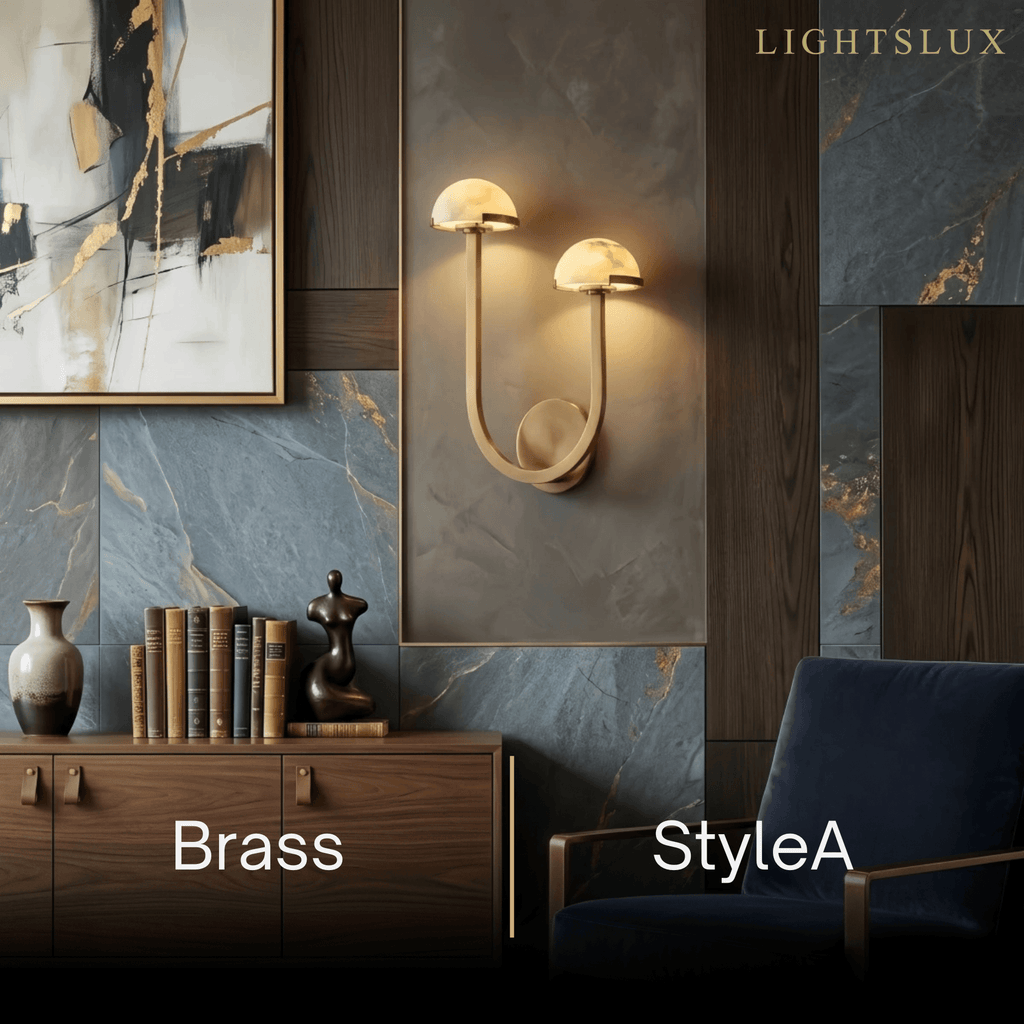 Modern Double Wall Light -- Brass & Alabaster for Indoor Wall - Flindria