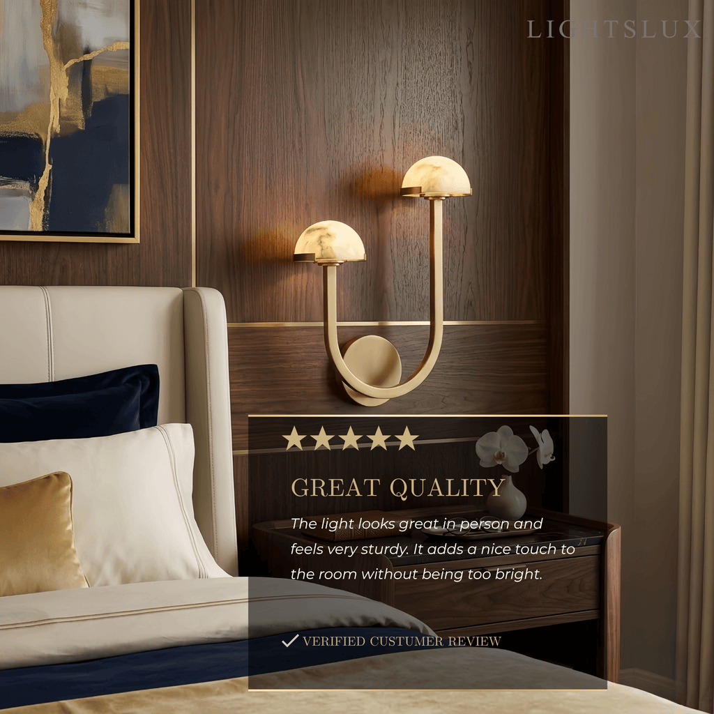 Modern Double Wall Light -- Brass & Alabaster for Indoor Wall - Flindria