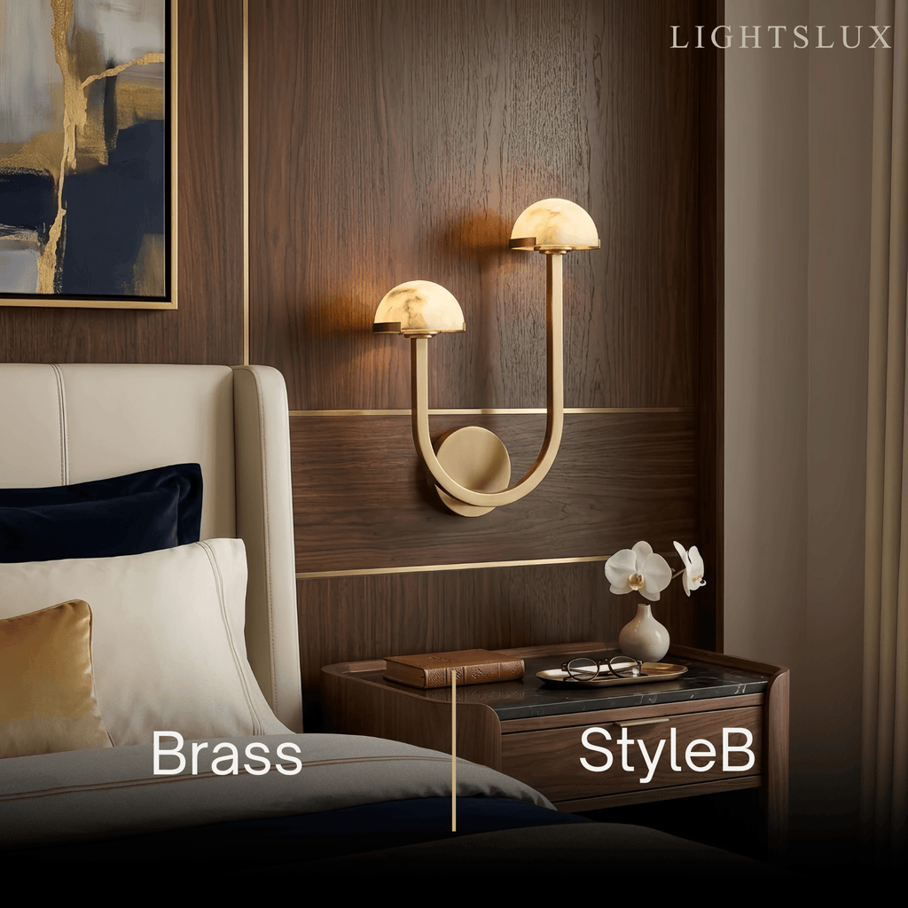 Modern Double Wall Light -- Brass & Alabaster for Indoor Wall - Flindria