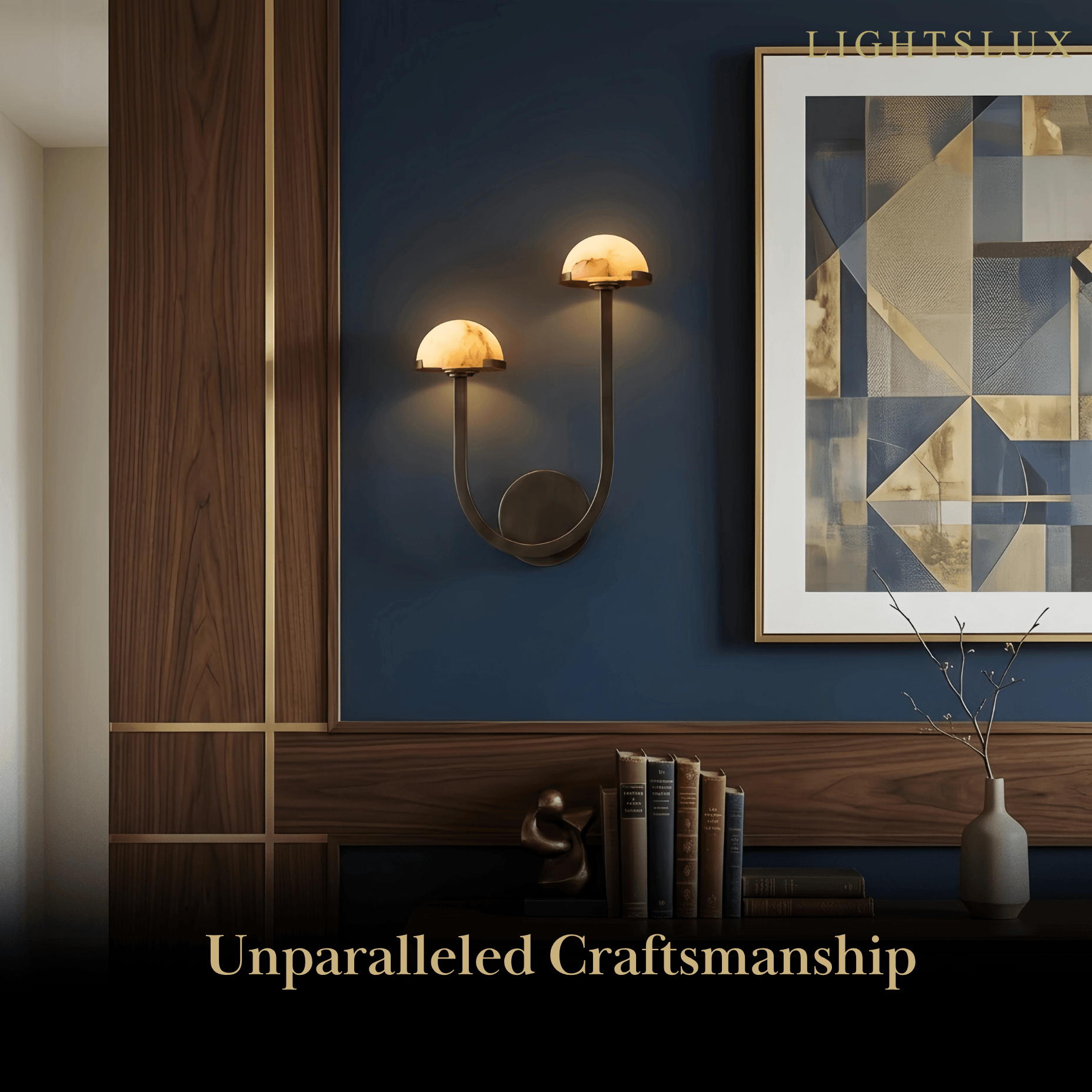 Modern Double Wall Light -- Brass & Alabaster for Indoor Wall - Flindria
