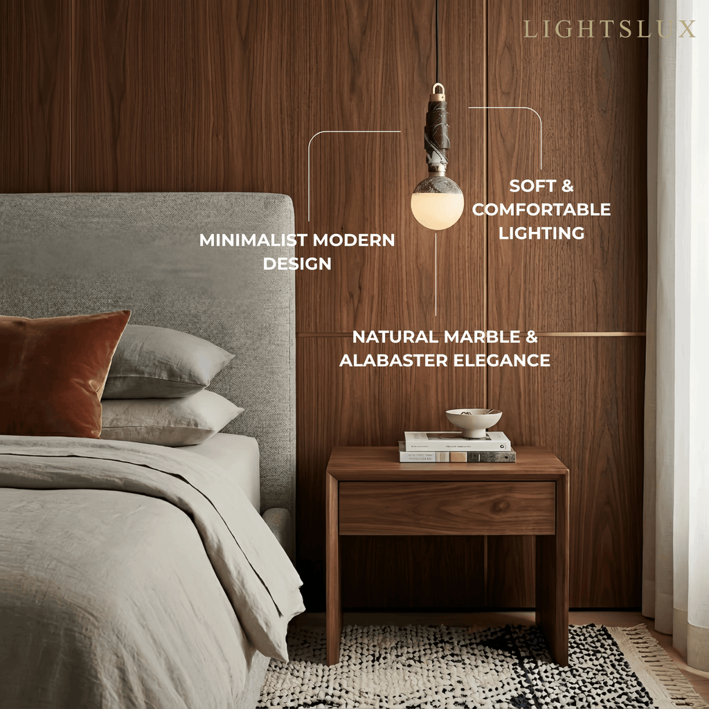 Minimalist Marble Alabaster Pendant Lamp -- Black / Brown & White for Indoor Damp-Rated Space - Flindria