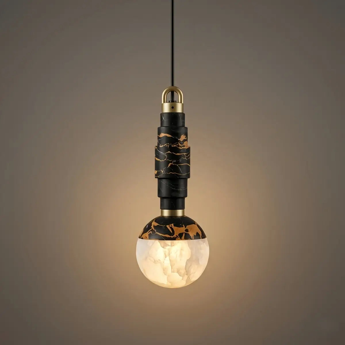 Minimalist Marble Alabaster Pendant Lamp -- Black / Brown & White for Indoor Damp-Rated Space - Flindria