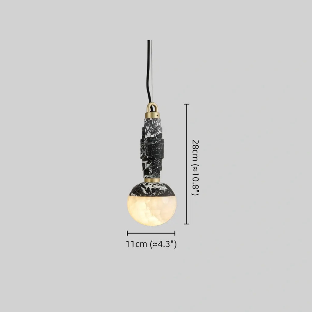 Minimalist Marble Alabaster Pendant Lamp -- Black / Brown & White for Indoor Damp-Rated Space - Flindria