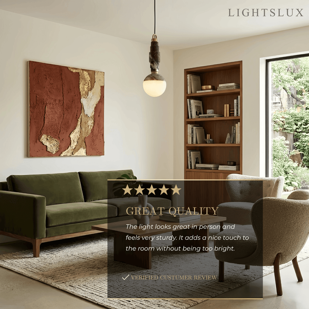 Minimalist Marble Alabaster Pendant Lamp -- Black / Brown & White for Indoor Damp-Rated Space - Flindria