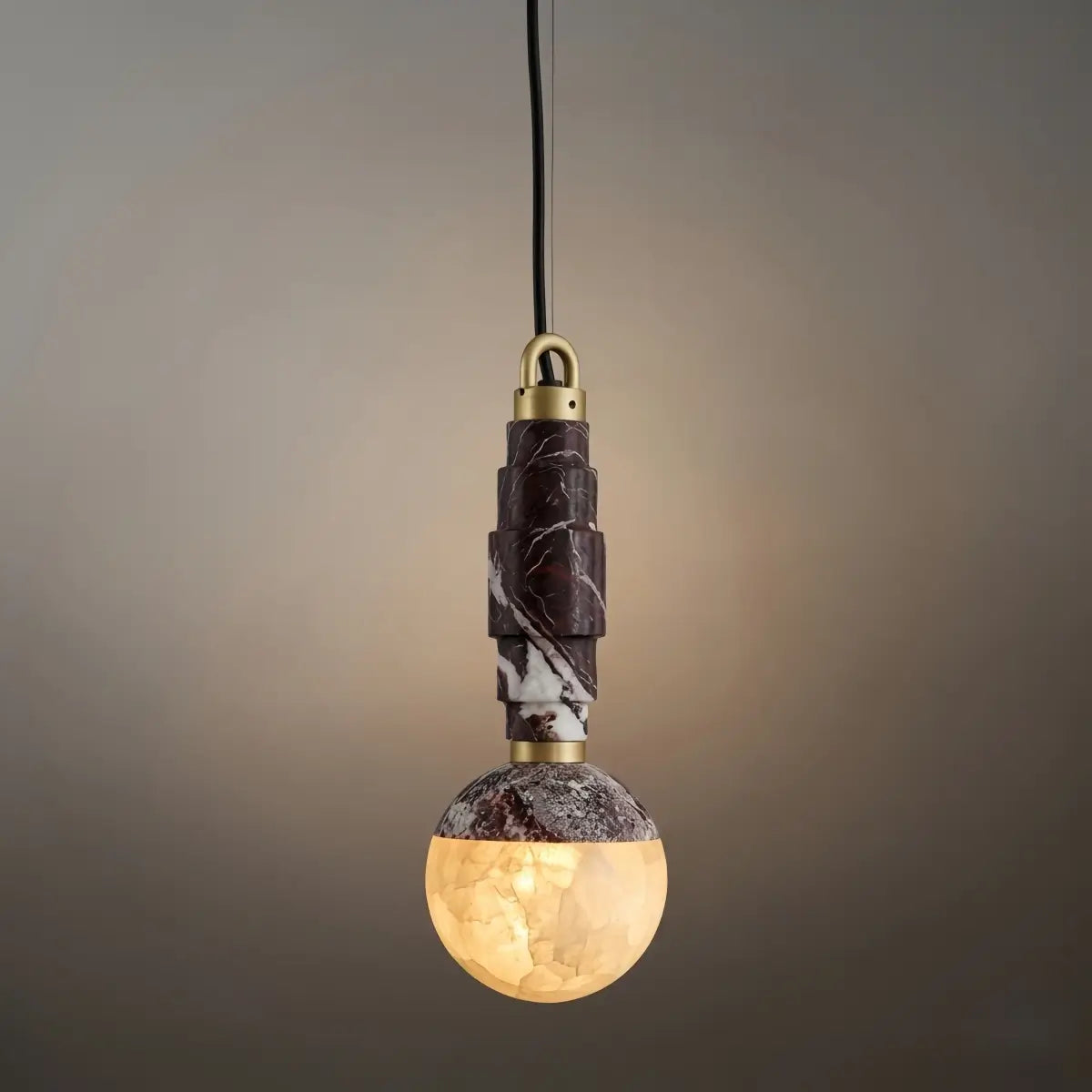 Minimalist Marble Alabaster Pendant Lamp -- Black / Brown & White for Indoor Damp-Rated Space - Flindria