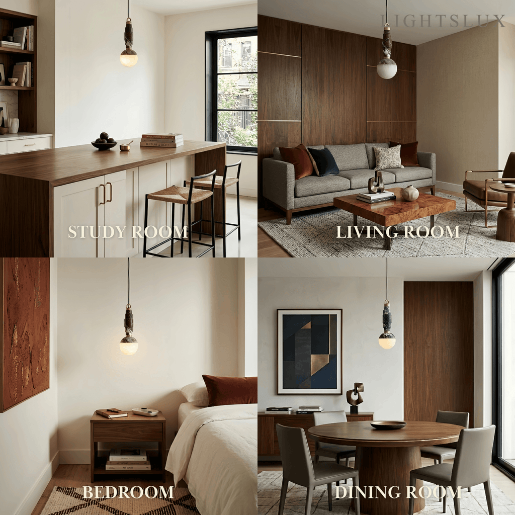 Minimalist Marble Alabaster Pendant Lamp -- Black / Brown & White for Indoor Damp-Rated Space - Flindria
