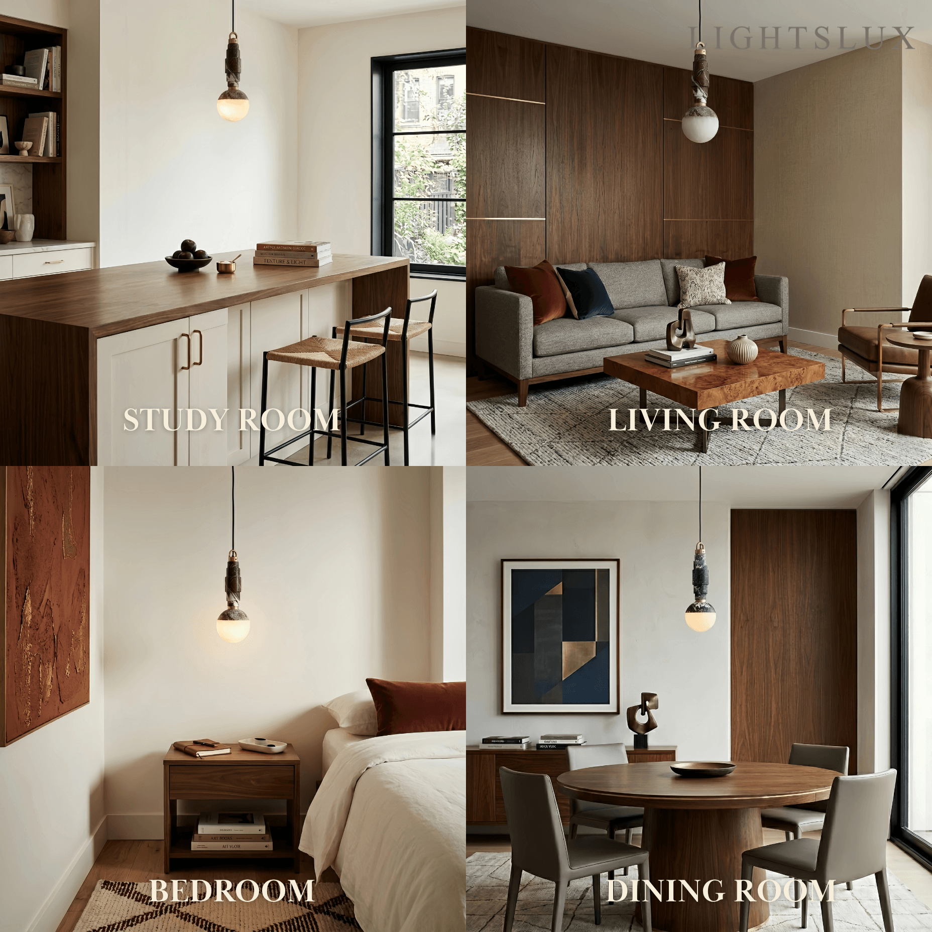 Minimalist Marble Alabaster Pendant Lamp -- Black / Brown & White for Indoor Damp-Rated Space - Flindria