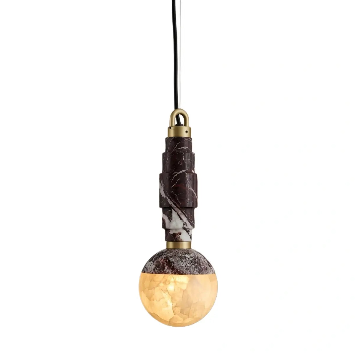 Minimalist Marble Alabaster Pendant Lamp -- Black / Brown & White for Indoor Damp-Rated Space - Flindria