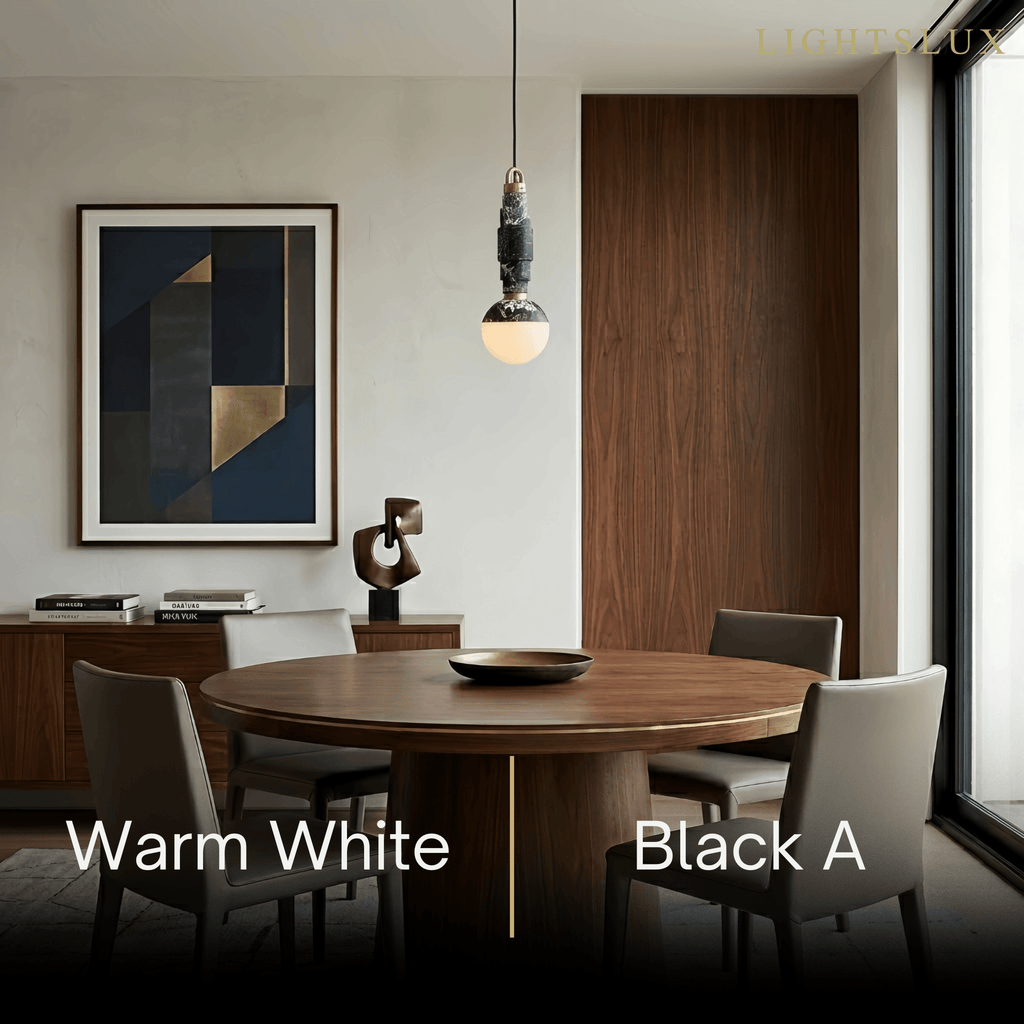 Minimalist Marble Alabaster Pendant Lamp -- Black / Brown & White for Indoor Damp-Rated Space - Flindria