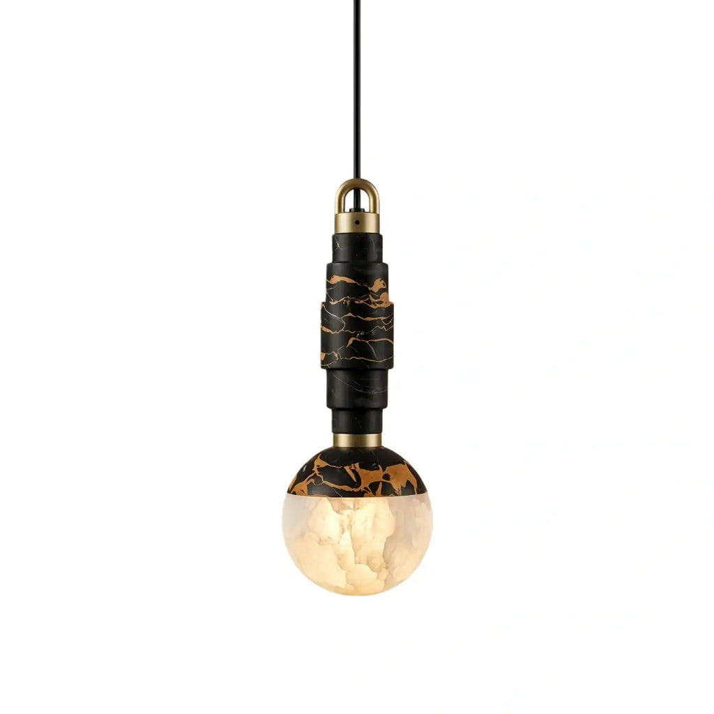 Minimalist Marble Alabaster Pendant Lamp -- Black / Brown & White for Indoor Damp-Rated Space - Flindria