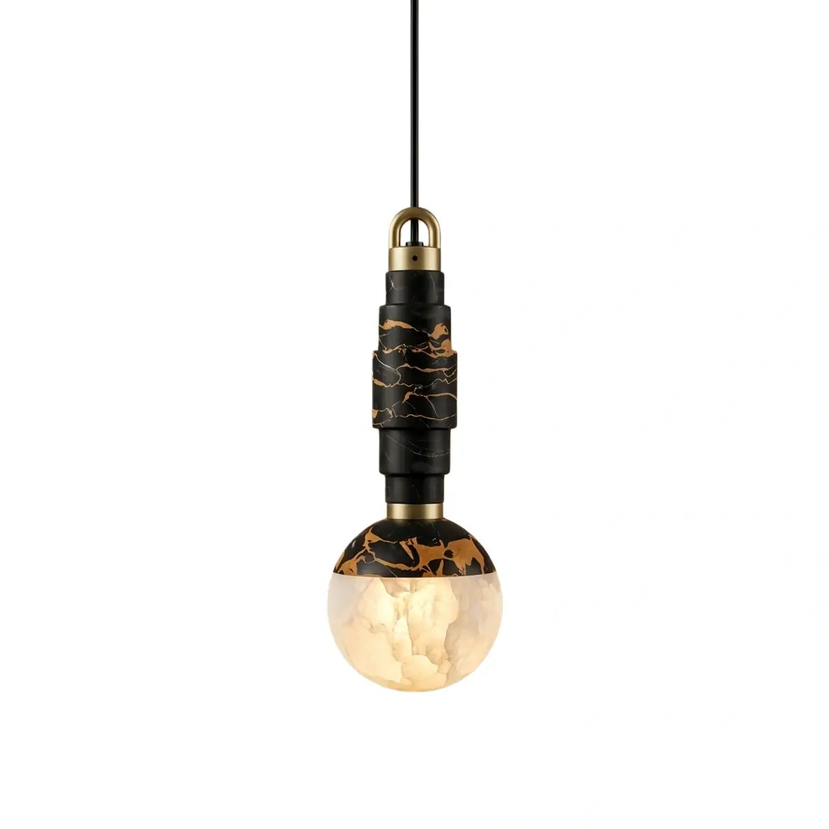 Minimalist Marble Alabaster Pendant Lamp -- Black / Brown & White for Indoor Damp-Rated Space - Flindria