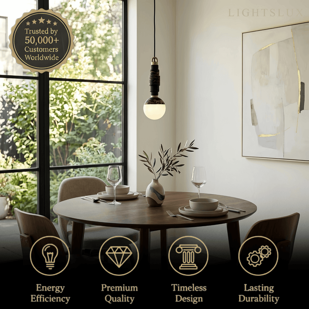 Minimalist Marble Alabaster Pendant Lamp -- Black / Brown & White for Indoor Damp-Rated Space - Flindria
