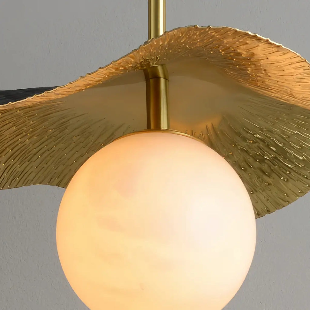 Modern Minimalist Pendant Light -- Brass and Black Alabaster White Shade for Living Room - Flindria