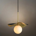 Modern Minimalist Pendant Light -- Brass and Black Alabaster White Shade for Living Room - Flindria