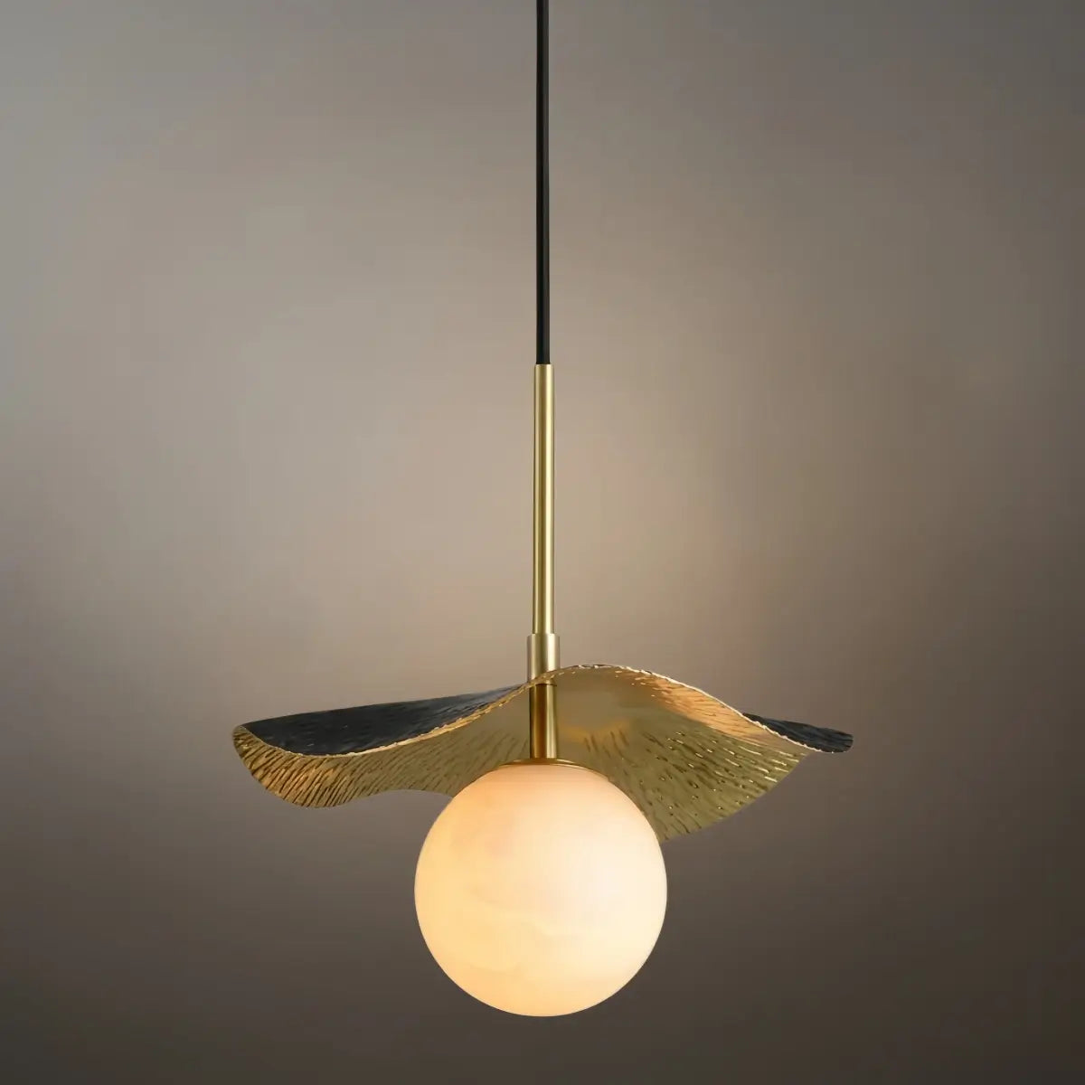 Modern Minimalist Pendant Light -- Brass and Black Alabaster White Shade for Living Room - Flindria