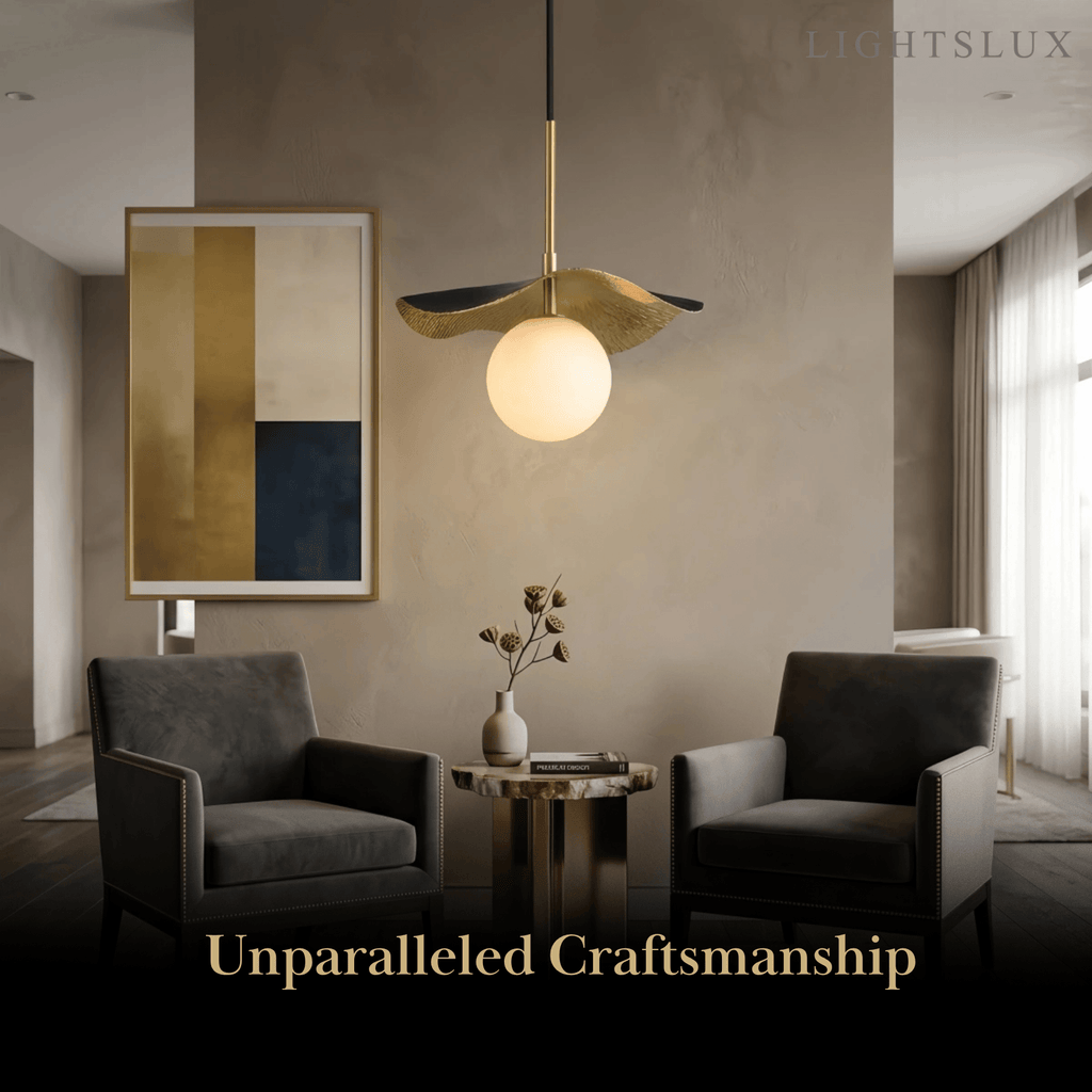 Modern Minimalist Pendant Light -- Brass and Black Alabaster White Shade for Living Room - Flindria